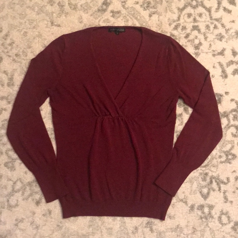 Burgundy Long Sleeve V-Neck Sweater- Size M!